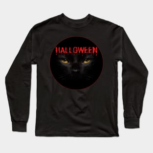 Halloween Black Witch Cat Long Sleeve T-Shirt